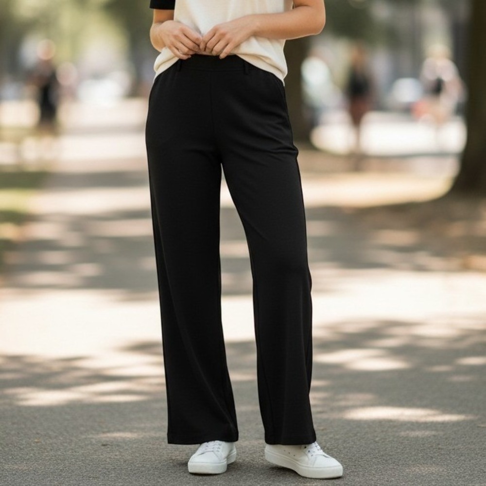 Halara Wide Leg Trousers Womens L Tall Black Pleated High Waist 02809887